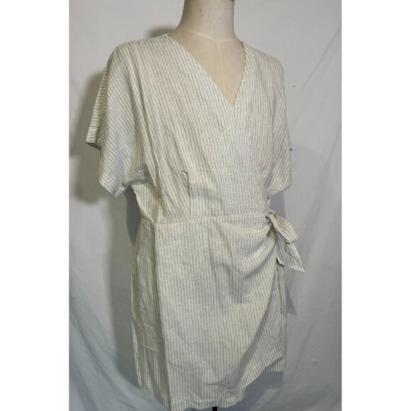 NWT Hudson North Linen Blend Wrap Comfy Stylish Belted Stripe Linen Dress Sz 3XL - Picture 12 of 16